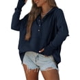 thumbnail image 2 of Langwyqu Spring Autumn Women Oversized Button Down Henley Hoodies Long Sleeve Sweatshirt, 2 of 4