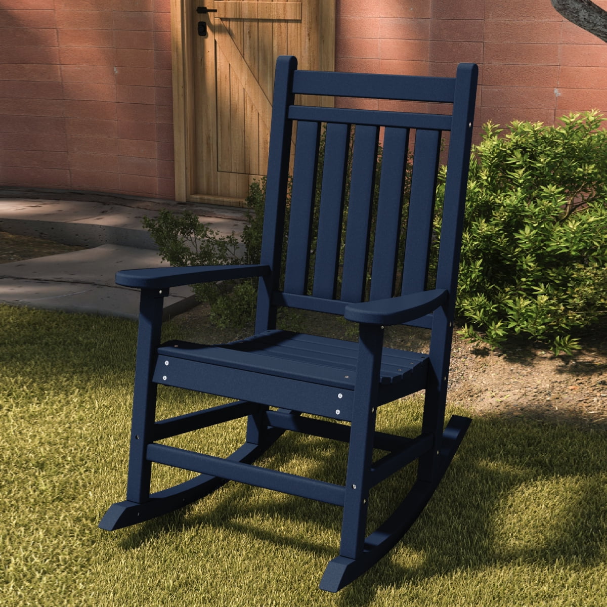KINGYES Outdoor Oversized Slat Rocking Chair, Navy