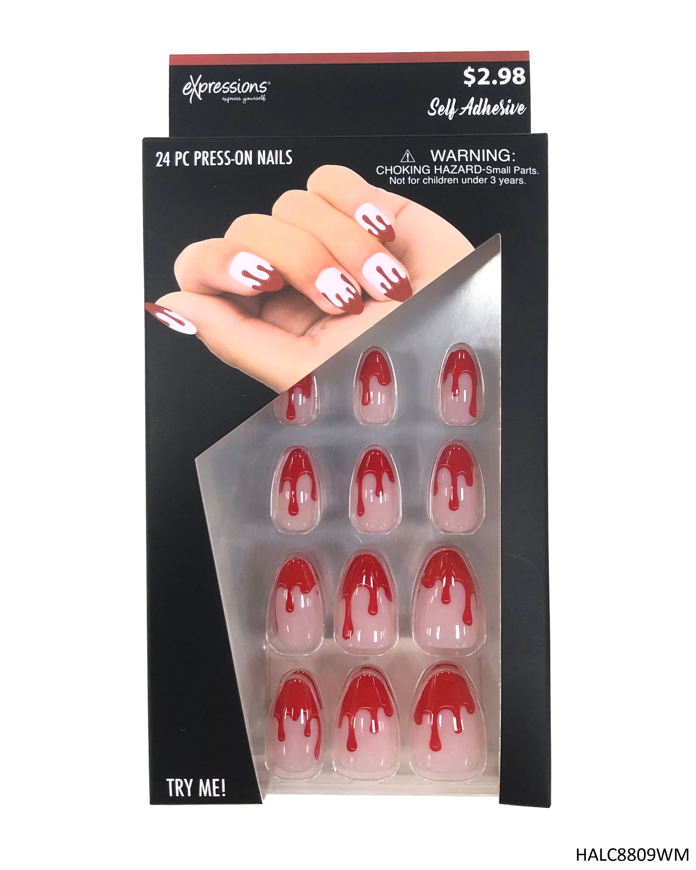 Expressions 24-Pack Self Adhesive Halloween Press-On Nails - Red Blood Drips