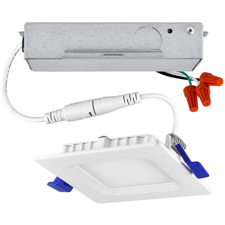 - Luxrite 3 Inch Square Ultra Thin LED Recessed Light with Junction Box, 7W, 3000K Soft White Dimmable, 450 Lumens, Slim Recessed Ceiling Light, IC Rated Airtight, Damp Rated & ETL Listed