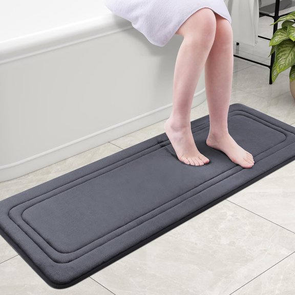 Smiry Memory Foam Bathroom Mat Rug 47" x 24", Ultra Soft Absorbent Bath Rug, Non-Slip Machine Washable Bath Carpet, Dark Grey