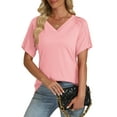 thumbnail image 2 of Tops for Women Trendy Summer Casual V-Neck Shirts Cute Pleated Sleeve Dressy 2025 Tunics Tees Xl Pink, 2 of 4