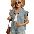 thumbnail image 3 of Chaleco Vaquero con Estampado de Leopardo y Botones para Mujer, Estilo Casual, Chic, con Bolsillos con Solapa y Puños de Madera Azul S, 3 of 10