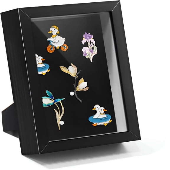 XIBUFE Black Lapel Pin Display Case, 4x6 Shadow Box Frame for Walls and Desktops, Enamel Pin Holder for Collectibles, Medals, and Keepsakes (1 Pack)