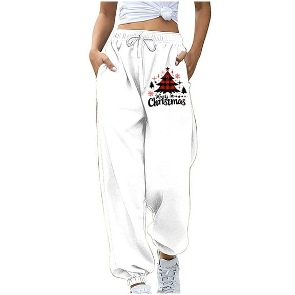Kaemgyyd Women's High Waisted Sweatpants Trendy Christmas Day Workout Active Joggers Pants Baggy Casual Trousers with Pockets