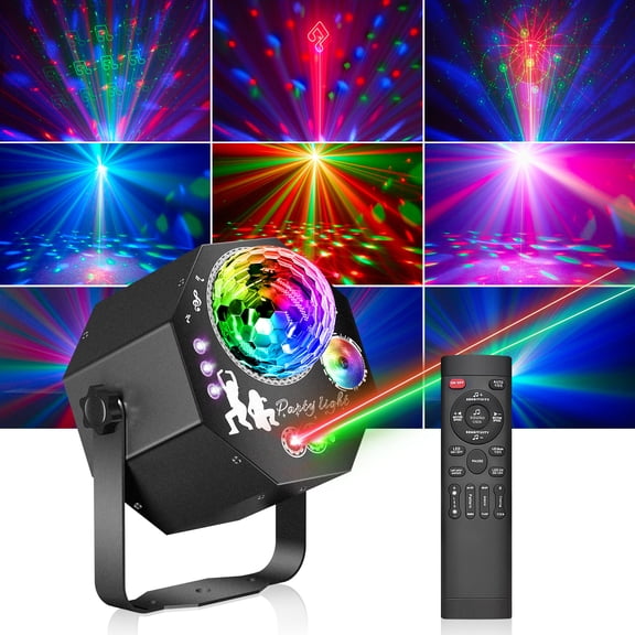 4-in-1 Disco Lights for Parties, DJ Lights with Disco Ball Light, RGB LED Party Lights with Sound Activated and Remote for Indoor Stage, Birthday and Christmas