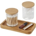 thumbnail image 3 of Glass Qtip Holder with Vanity Tray, Apothecary Jars Bathroom Accessories Bathroom Canisters Organizer Countertop Q Tip Holder for Cotton Ball Round Swab Pad Hair Ties Floss Perfume Jewelry, 3 of 8