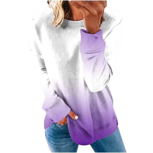 Bowake Tuniques pour Femme Col Rond Imprimé Manches Longues Chandail Décontracté Coupe Ample Blouses d'Automne