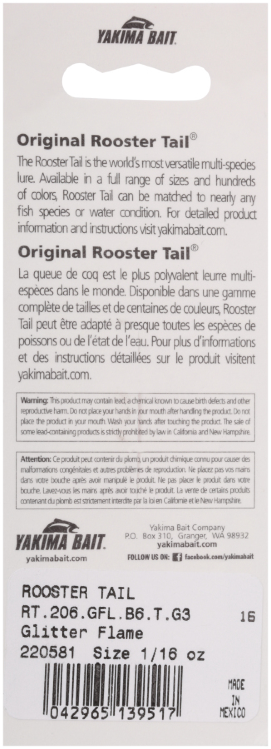 Worden's® Original Rooster Tail®, Inline Spinnerbait Fishing Lure, 1/16 oz