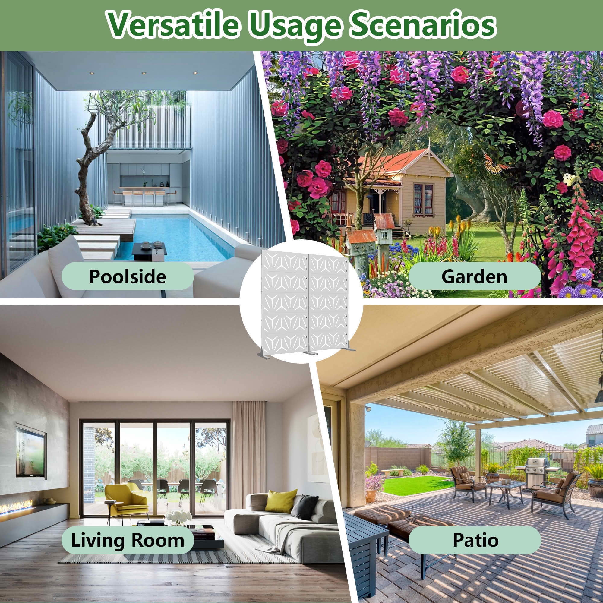 MAYEERTY 59x30 White Double-sided Outdoor Natural Privacy Panel Screen, 5 Piece Set Natural Folding Divider for Backyard and Garden