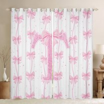 Manfei Monogrammed T Theme Black Out Curtains,Ribbon Bow Tie Curtains Pack of 2 (42x63 Each),Pink Sequin Print Bedroom Curtains For Girl Teens,Ultra Soft Bedroom Decor