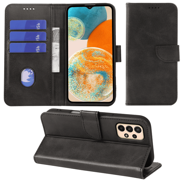 SELOZKE for Samsung Galaxy A23 4G / 5G Black Wallet Case with Credit Card Holder,PU Leather Magnetic Protective Phone Case