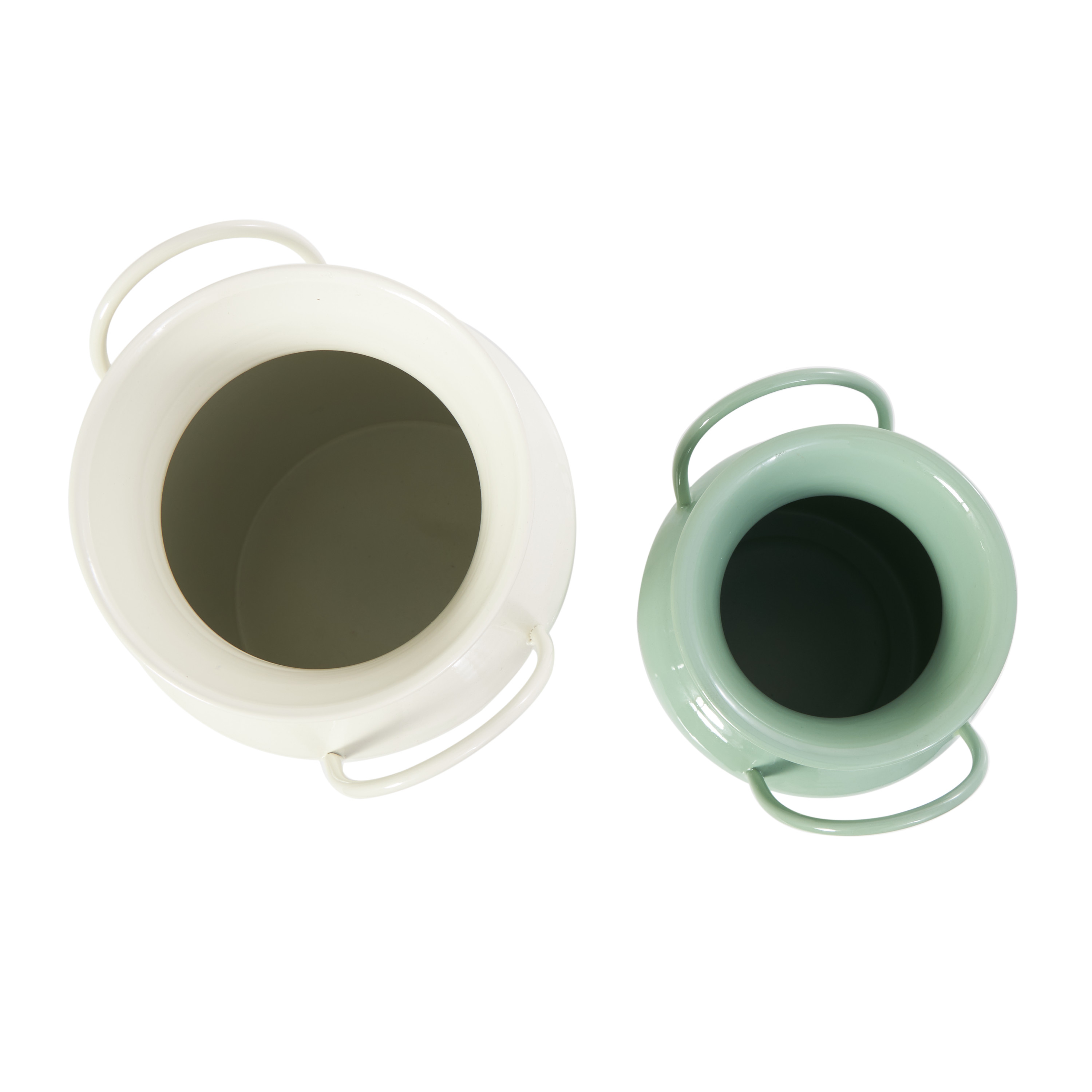 DecMode 10", 8"H Jug Teal Metal Vase with Handles, Set of 2