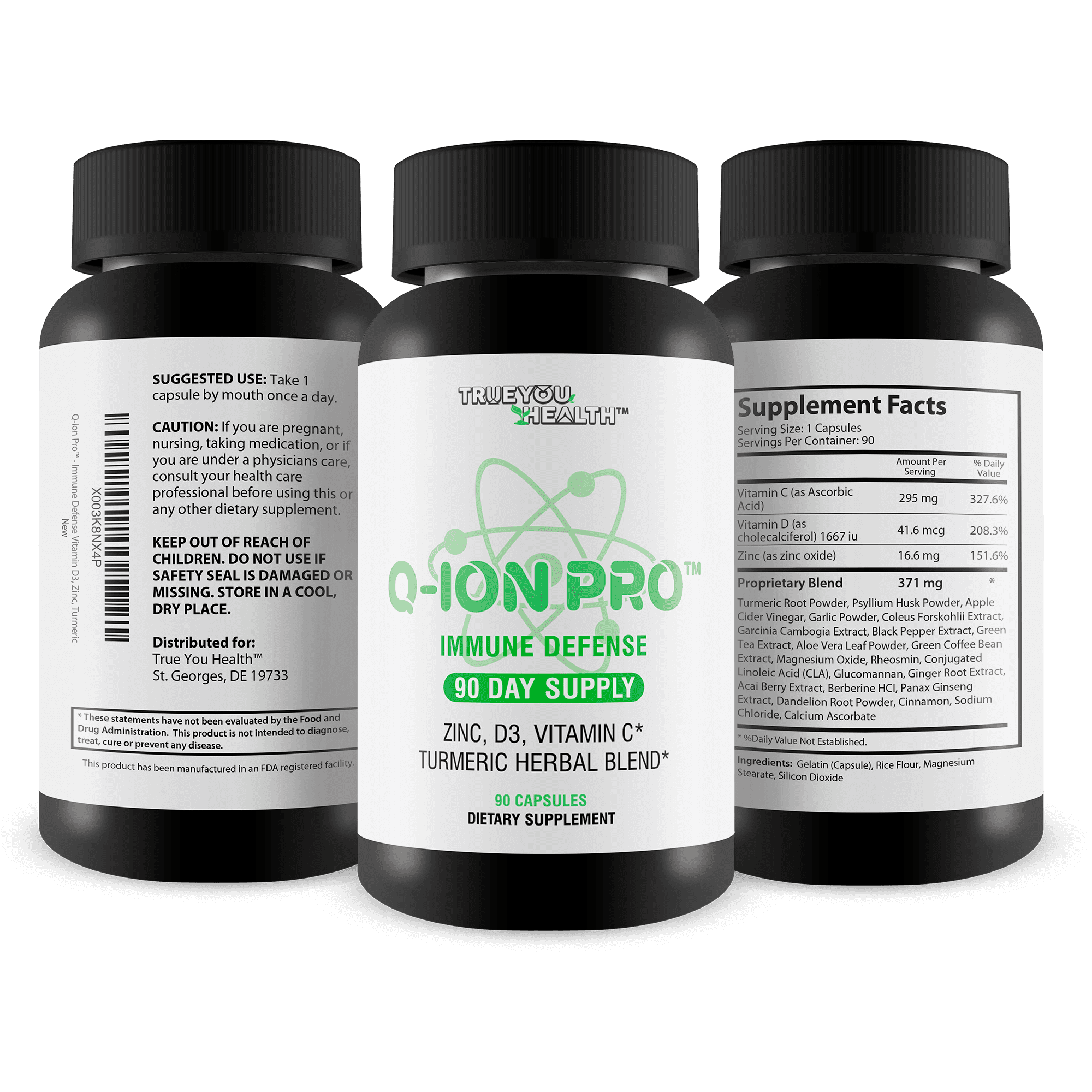 Q-Ion Pro - Immune Defense Formula - 90 Day Supply - Natural Immune Support Supplement - Promote Healthy Immune Response & Immune System - High in Antioxidants - Vitamin C, Vitamin D3, Zinc, Turmeric