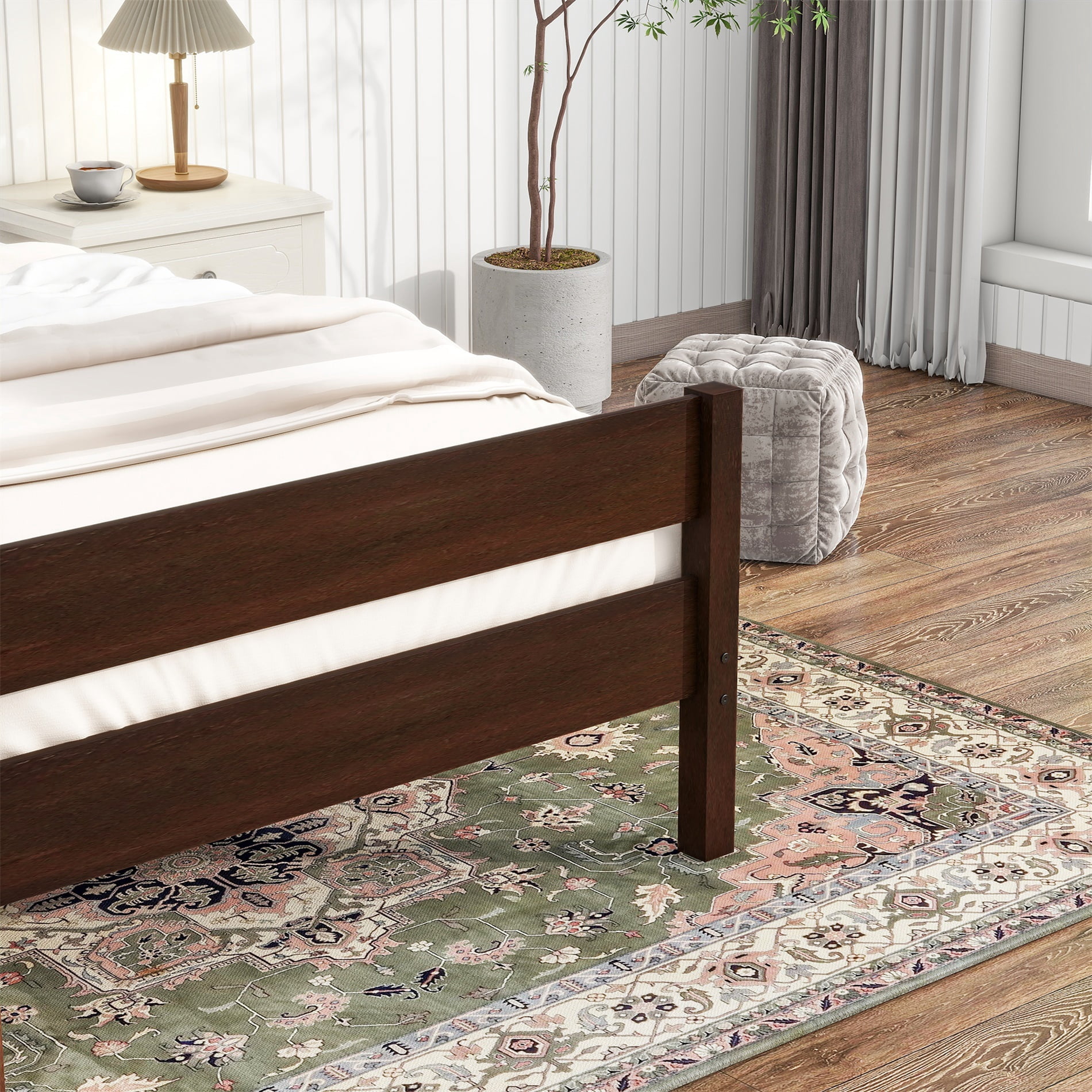 Alvantor Twin Platform Bed Frame with Minimalist Headboard, Gray Wood Finish