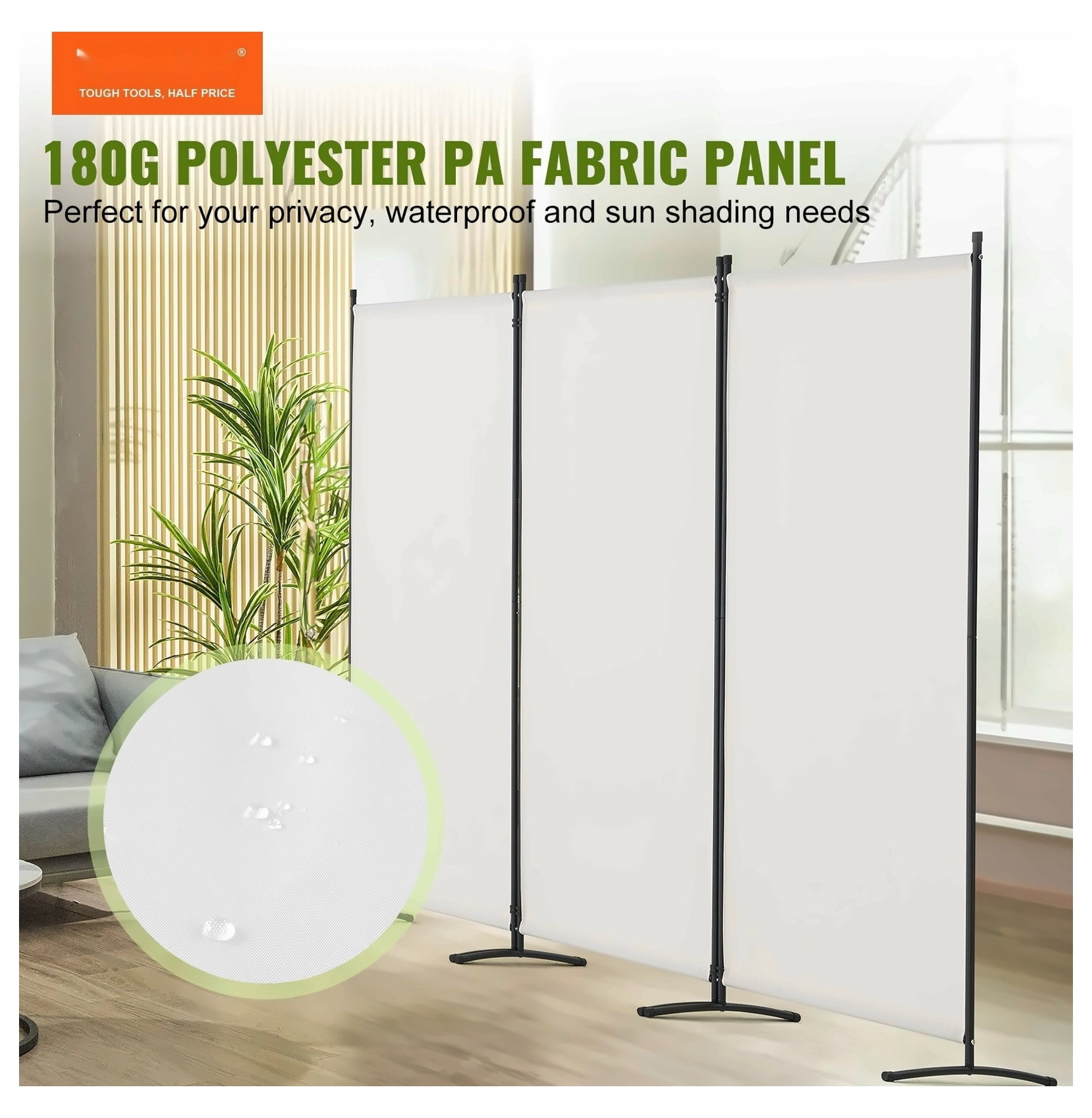 Room Divider 3 Panel, Folding Privacy Screen, Fabric Partition for Home Office Bedroom, Freestanding Decorative Screen, White