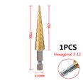 thumbnail image 1 of Juego de brocas escalonadas con ranura recta HSS, 3 uds., 3-12mm, 4-12mm, 4-20mm, cortador de agujeros de Metal y madera recubierto de titanio, juego de brocas de núcleo, 1 of 5