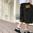 thumbnail image 2 of LIIPEE Boys Cargo Pants Summer Casual Solid Color Stretch Elastic Waist Straight Wide Leg Knee-Length Pants With Pockets Casual Vacation Streetwear Daily Wear Pants,Black,5-6 Years, 2 of 6