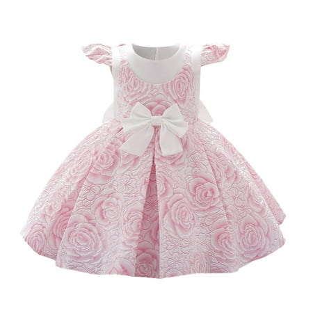 

YDOJG Dresses for Girls Dress Baby Flower Flying Sleeve Wedding Dress Children Princess Dress Pink 6-12 Months