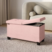 Hearth & Harbor Ottoman Storage Bench, Linen 30" Foot Stool Ottoman With Storage, Pink