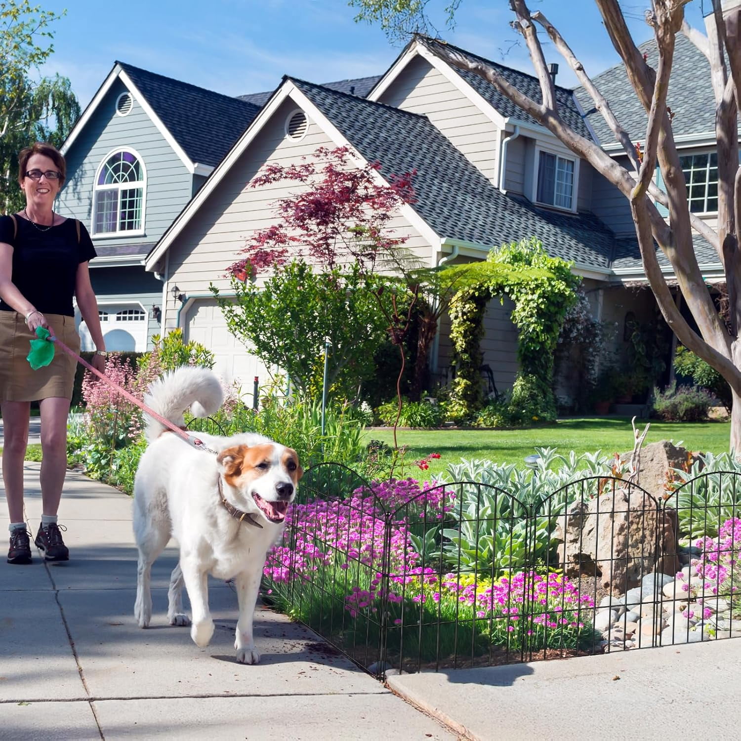 Decorative Garden Fence 24in (H) x16ft (L), Arched Rustproof Metal No Dig Fence for Dogs & Rabbit, Ornamental Animal Barrier for Flower Beds, Border Panels Fencing for Yard & Patio Outdoor Decor