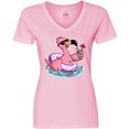 thumbnail image 3 of Inktastic Flamingo with Sunglasses Pool Float and Drink Women's V-Neck T-Shirt, 3 of 5