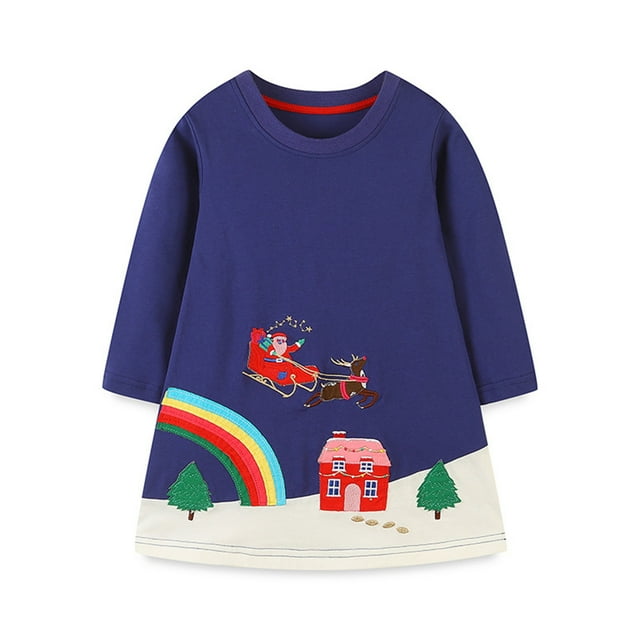 WEAIXIMIUNG Robes pour Adolescentes Robe à Manches Longues pour Fille Arc-en-Ciel Noël Décontractée Chemise Basique Robes de Fête