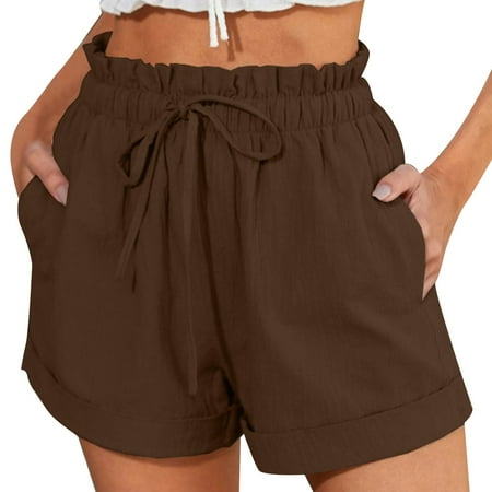 VMESZQFG Athletic Shorts for Women Workout Boy Shorts Underwear for Women Cotton Shorts Casual Women s High Waist Casual Pocket Pants Loose Straight Leg Fashion Sports Pants Lei Jean Shorts Brown