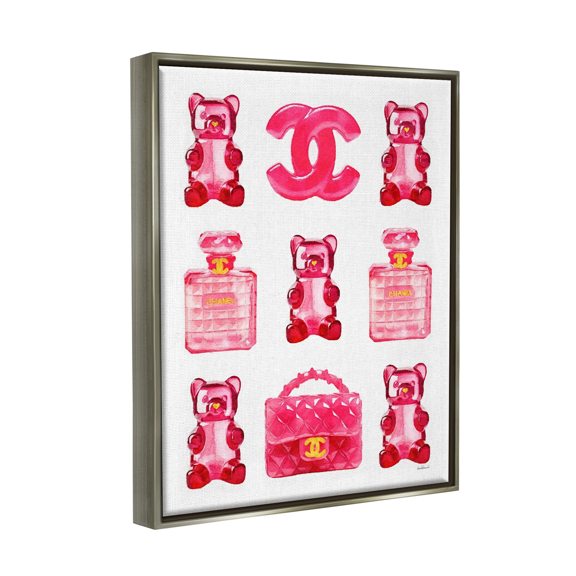Stupell Industries Red Glam Gummy Candy Beauty & Fashion Painting Gray Floater Framed Canvas Art Print Wall Art, 17 x 21