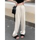 thumbnail image 5 of Pantalones anchos de cintura alta para mujer, holgados, de verano, para tiempo libre, a la moda, largos, cómodos, para oficina, estilo japonés, lisos, plisados., 5 of 6