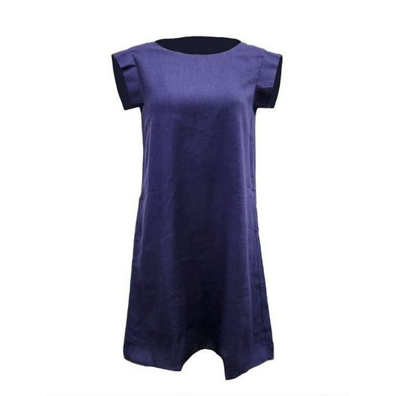 HoodLamb Women's Square Shoulder Hemp Dress 420, Navy, Medium