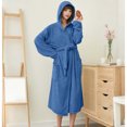 thumbnail image 6 of AHTJRT Women's Hooded Robe Long Sleeves Soft Warm Fleece Bathrobe Cozy Casual Lightweight Loungewear Home Robe Pocket Belt Bathrobe, 6 of 7