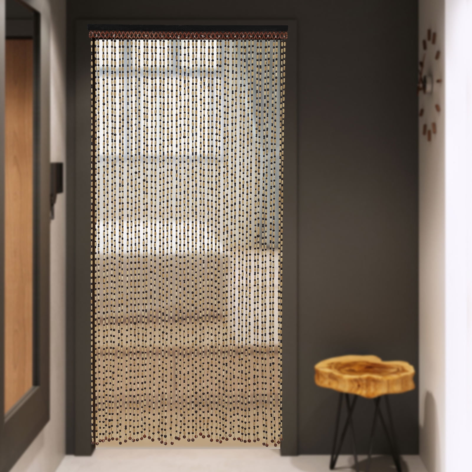 Dwellnix Eco-Friendly Bamboo Beaded Curtain, 49 Strands, Retro Design, Decorative Privacy Screen for Doors, Windows, and Rooms, Easy Installation for Home & Office Spaces