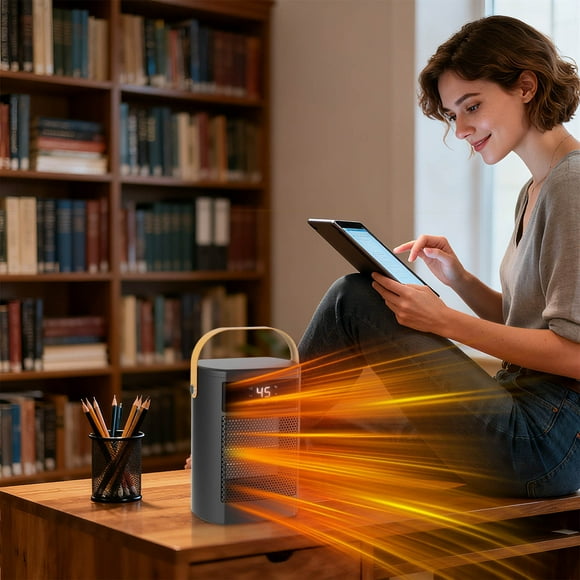Calentador de Escritorio Pequeño, Oscilante, de Alta Potencia, con Control Remoto y Pantalla Digital | Calefactor Portátil Compacto para Uso Doméstico o de Oficina