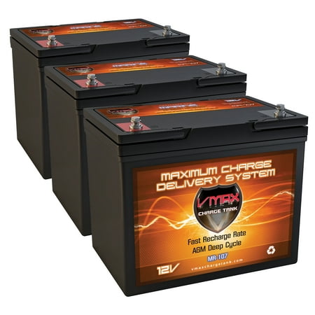 QTY3 VMAX MR107-85 12V 85AH AGM Deep Cycle Group 24 Batteries for 36 Volt 36v Electric Trolling Motors (3x12 Volt 85Ah Grp24