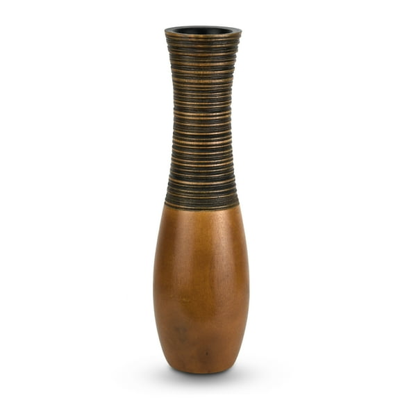 AeraVida Pretty Tall Bohemian Carved Stripes Brown Natural Mango Tree Wood Vase