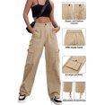 thumbnail image 4 of Women High Waisted Cargo Pants Wide Leg Casual Pants 6 Pockets Combat Military Trousers, 4 of 9