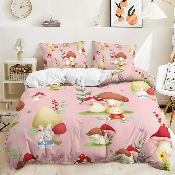 YJHDM Pastoral Style Mushroom Bedding Set 3D Kids Baby and Girls Bed Duvet Cover Pillow Cover 2/3pcs