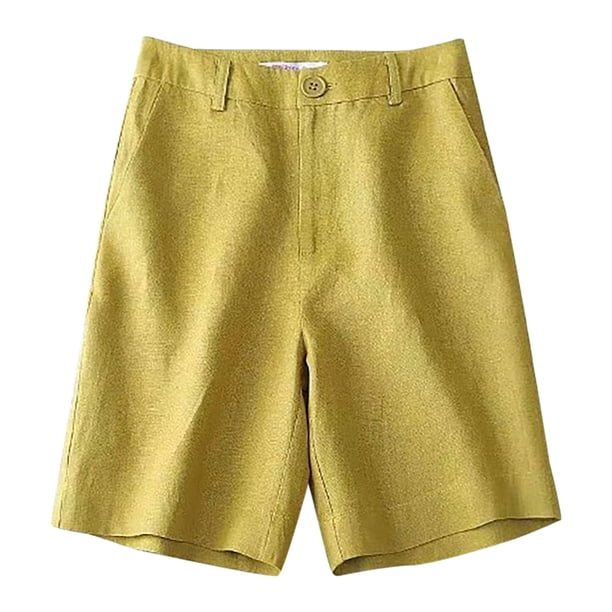 Pantalones de lino elásticos y transpirables de largo medio con bolsillos para mujer - Corte holgado, cintura alta - Pantalones capri informales para primavera/verano/otoño