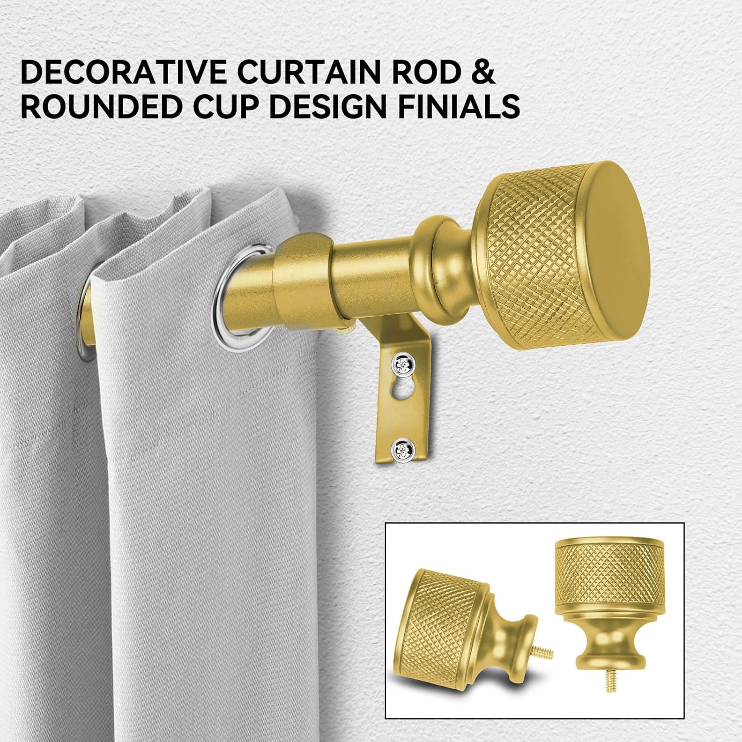 Curtain Rods for Windows 18 to 37 Inch, 1 Inch Diameter Modern Adjustable Decorative Drapery Rods, Window Curtain Rod with Dumbbell Design Finials, Black with Gold edge Finishing, Size:18"-45"