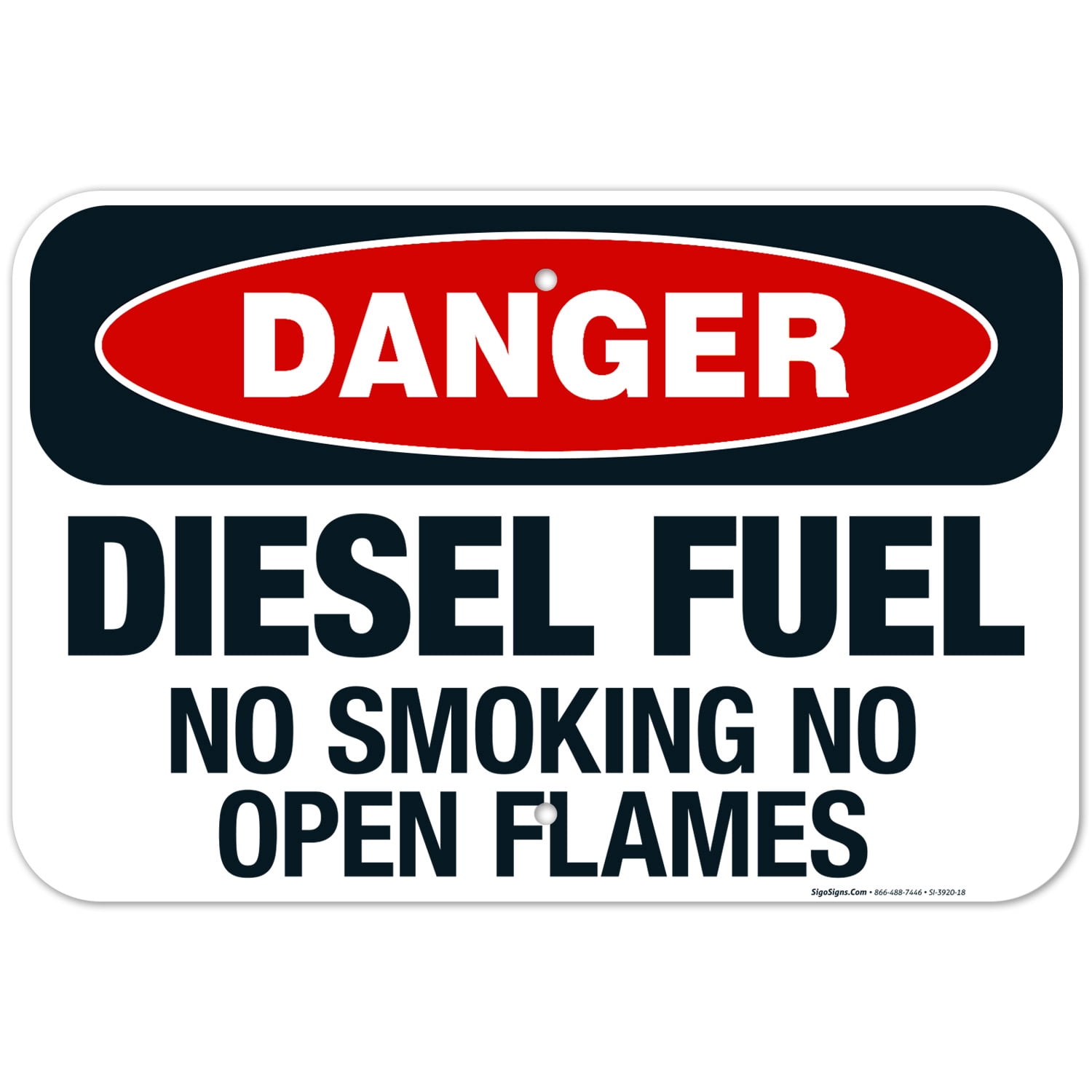 Diesel Fuel No Smoking No Open Flames Sign, OSHA Danger Sign, 12x18 ...