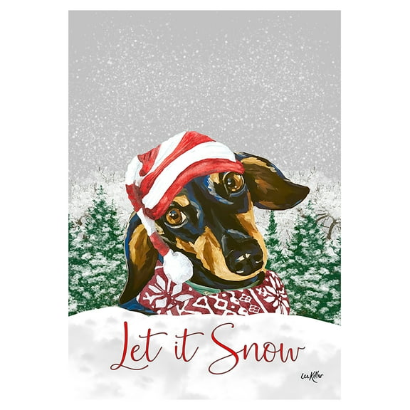 Dachshund Black/Tan - Hippie Hound Studios Let it Snow Christmas House Flag