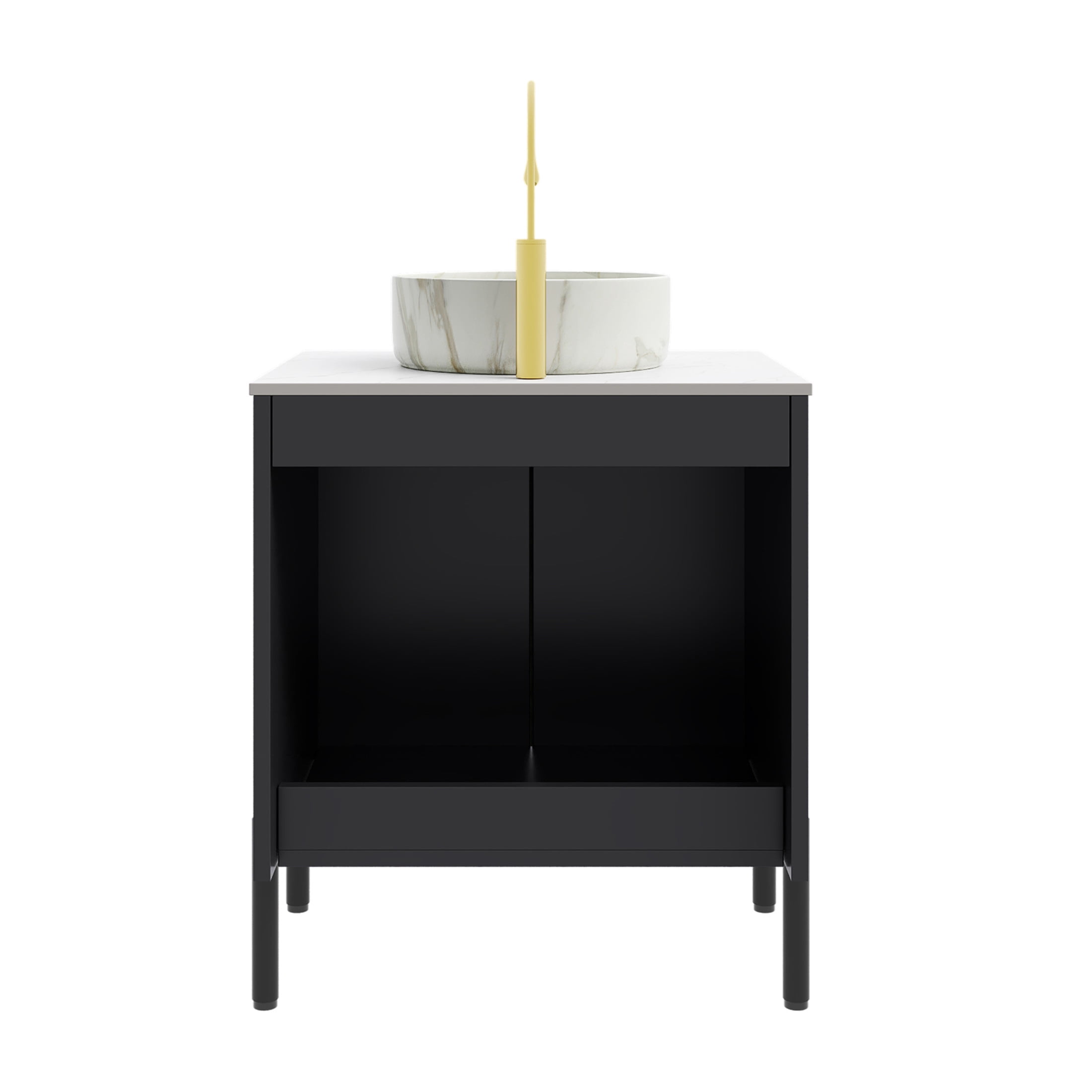 Noble House TURIO 24" Bathroom Vanity with Sintered Stone Countertop, Storage Cabinet, White Stone Basin, Black