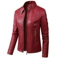 thumbnail image 3 of Yoodem Leather Jacket Women Womens Winter Jacket Womens Long Sleeve Leather Jacket Motorcycle Leather Jacket Pu Leather Jacket Fashion Womens Jacket Coat Leather Jacket Wine M, 3 of 8