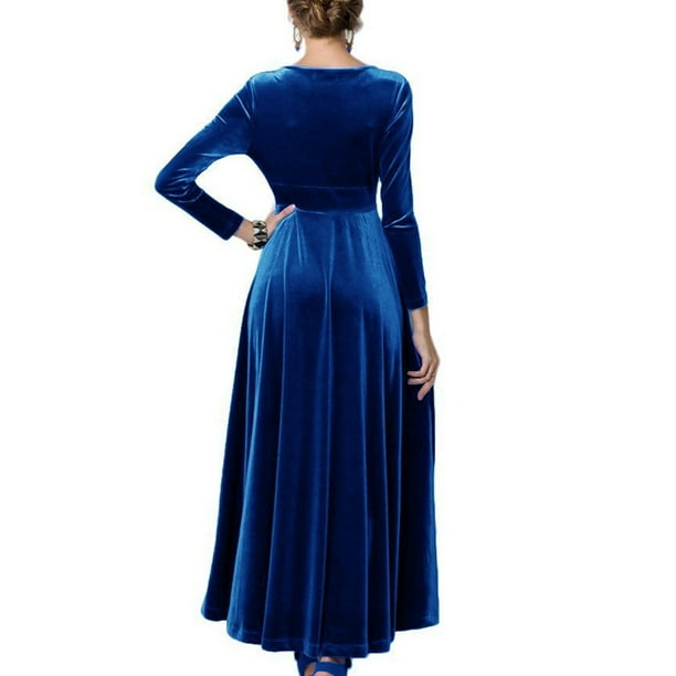 Vestido De Manga Larga De Línea A Material De Terciopelo Encantador Elegante Cómodo Fluido Manga Larga Cuello En V Vestido Maxi Para Cumpleaños Para Mujeres Para Citas ANGGREK Ropa
