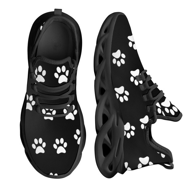 Zapatos planos con estampado de huellas de perro para mujer, zapatillas transpirables suaves con cordones, zapatos casuales de plataforma