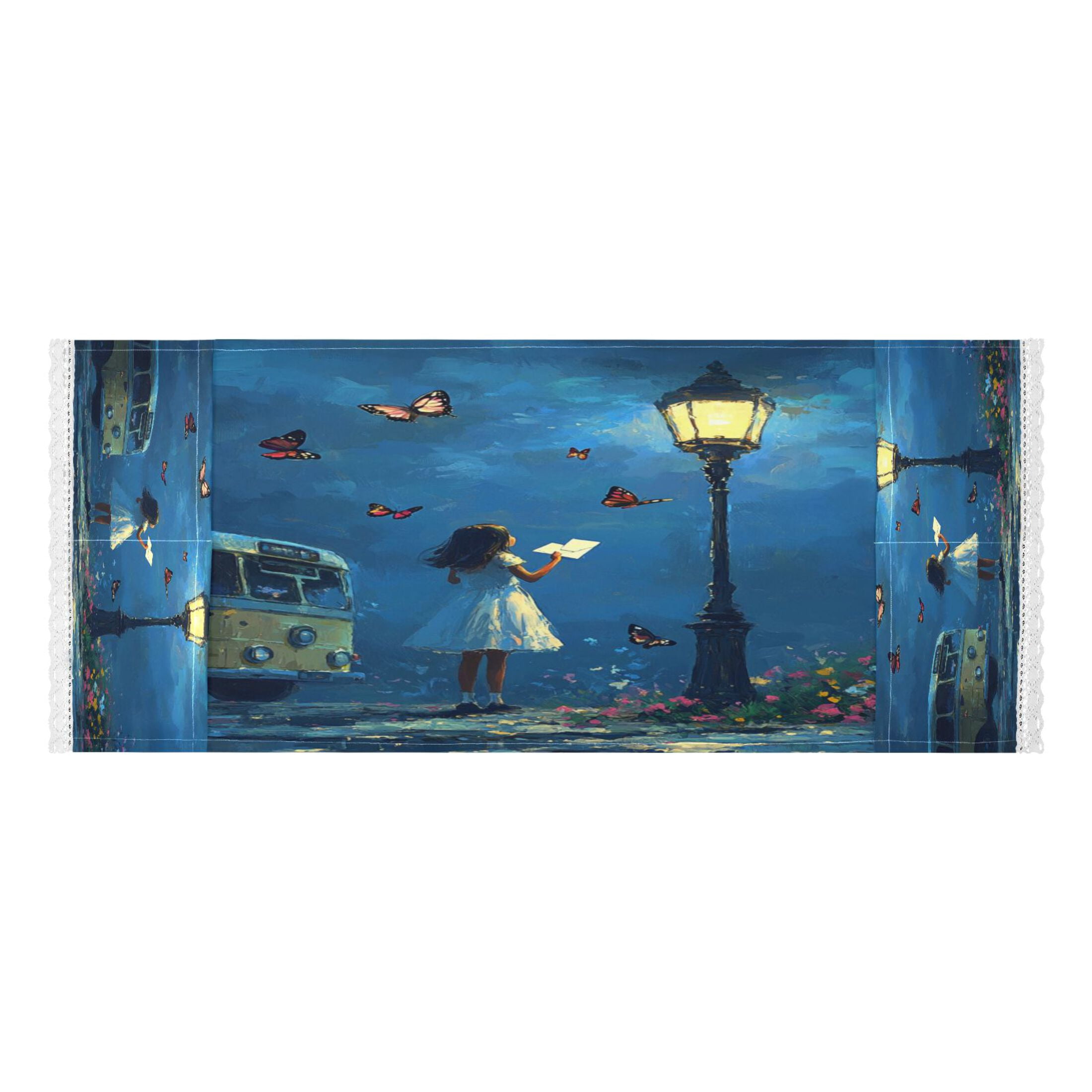 Washing Machine Cover 51.2x22in, Durable Polyester Dust Cover with Lace Trim and Side Pocket for Appliances Reading under The Streetlight