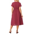 thumbnail image 3 of INSPIRE CHIC Women's Sundress Tie V Neck Smocked High Waist A-line Casual Midi Dress Wine Red S, 3 of 5
