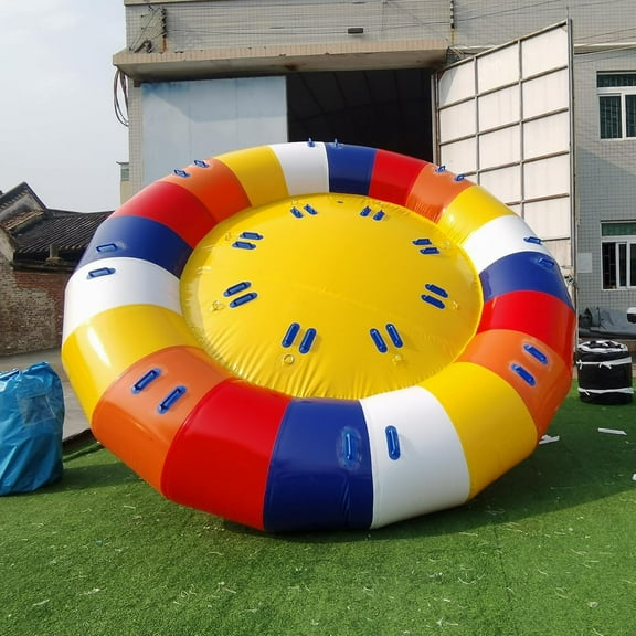 Inflatable Water Spinning UFO Towable River Disco Boat Tube for Outdoor Water Games, 10 x 10 feet, Seats 6 People