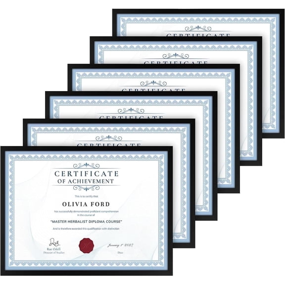 House Day 8.5x11inch Picture Frame Set of 6, Picture Diploma Document Degree Frames for Wall and Tabletop, Black